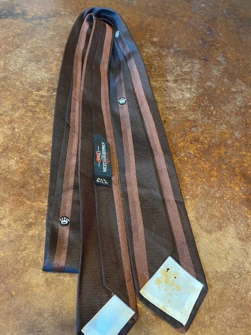 50s Wicks Greenman Dark Chocolate Milk Chocolate Brown Stripe Slim Tie Vintage